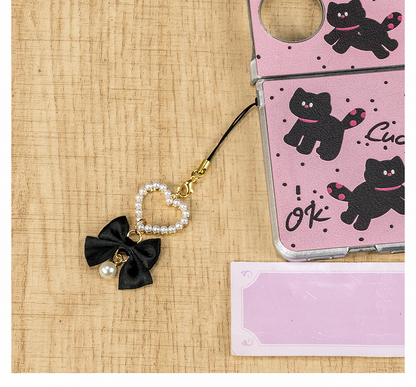 Jirai Kei Black Bow Beaded Sweetheart Charm