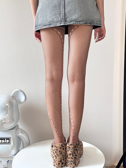 Black/White/Brown Y2K Cut-out Design  Floral Pattern Tights