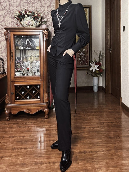 Ouji Mandarin Black Long Fashion Top Lolita Tail Swallow Collar Sleeves