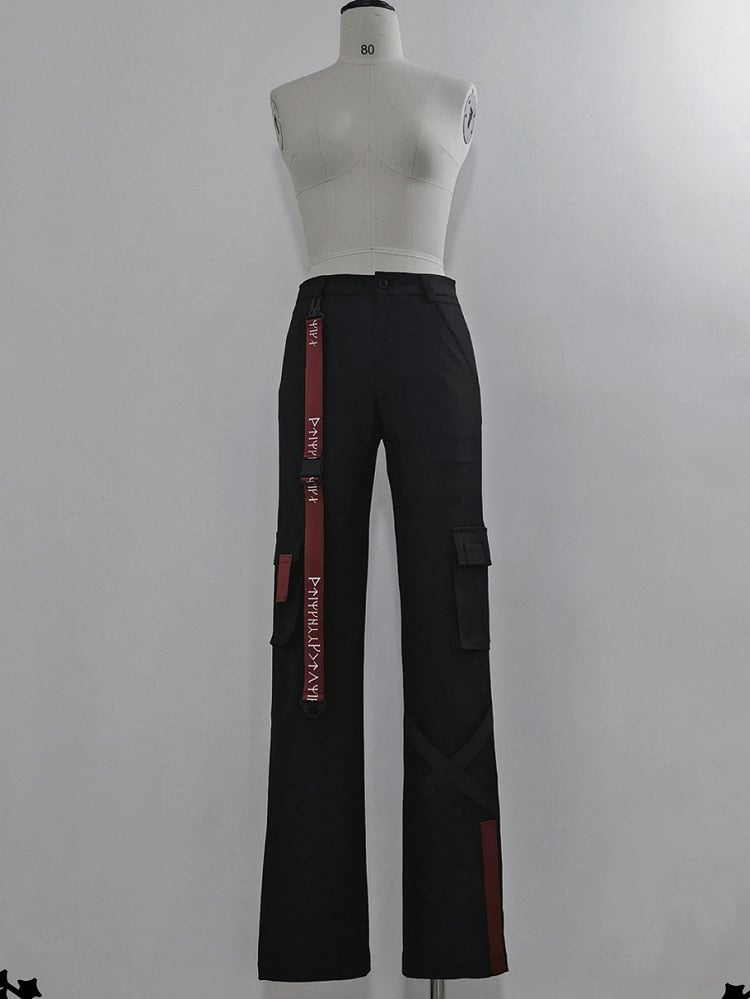 Cargo Futuristic Buckle Strap Lolita Techwear Ouji Pants Black