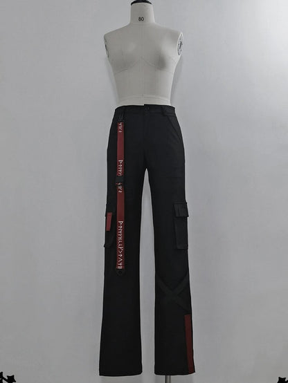 Cargo Futuristic Buckle Strap Lolita Techwear Ouji Pants Black