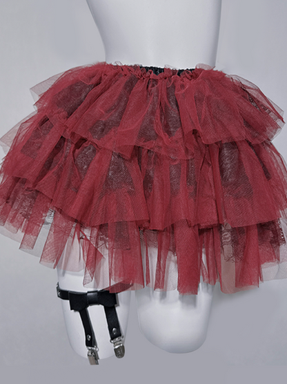Gothic Black&Red Lace Tiered Skirt