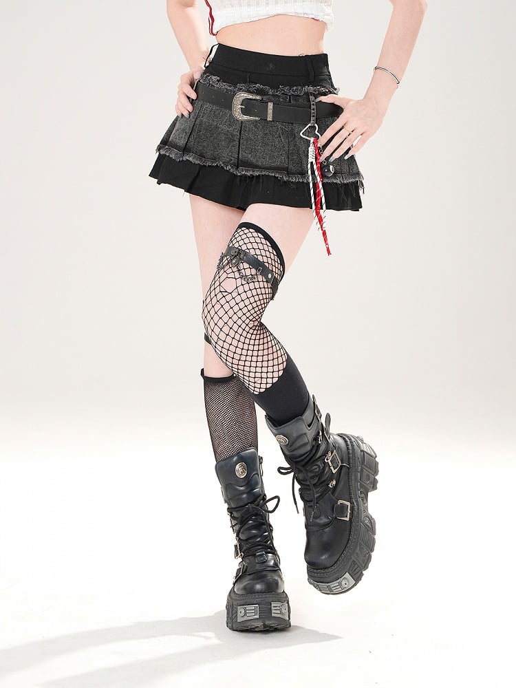 ウエスト裾ほつれ加工、ダメージ加工、ブラックハイカット