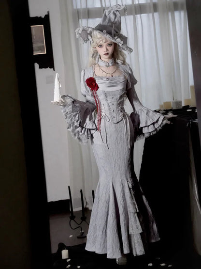 Jupe sirène gothique lolita élégante gris argenté