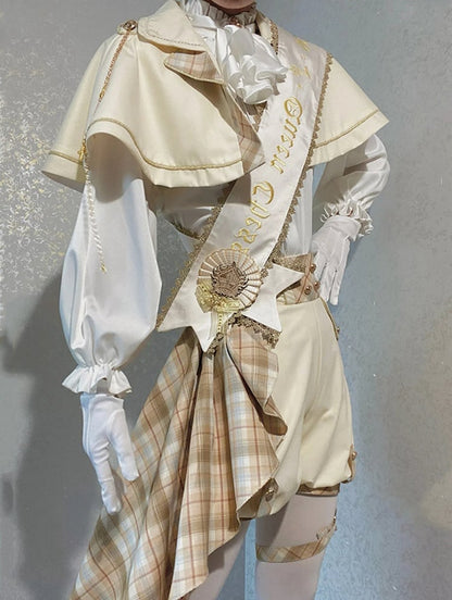 and - Outfit White Ouji Prince Cape Waist Lolita High Shorts Shirt + Gold