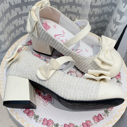 Apricot Bowknot Round Toe 5.5CM Block Heel Lolita Mary Janes