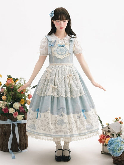 Lolita Skirt and Blue Print Jumper Floral Titmouse