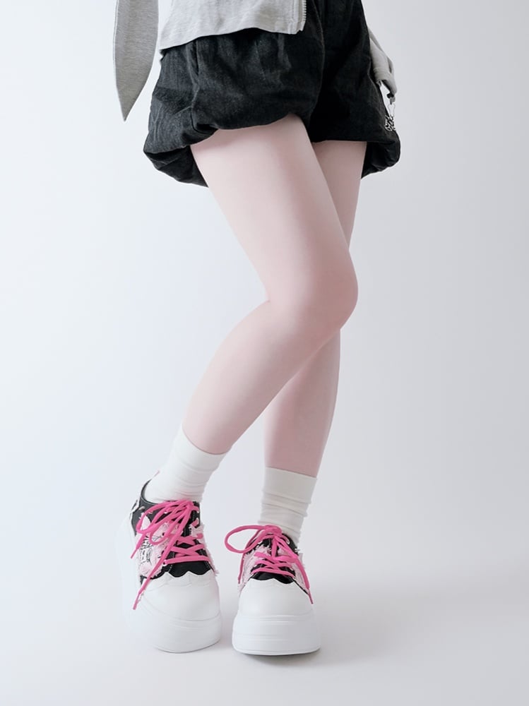 Black Pink Star Applique Platform Sneakers