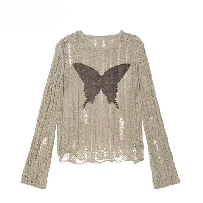 Cutout Butterfly Fashion Details Khaki Millard Applique Top