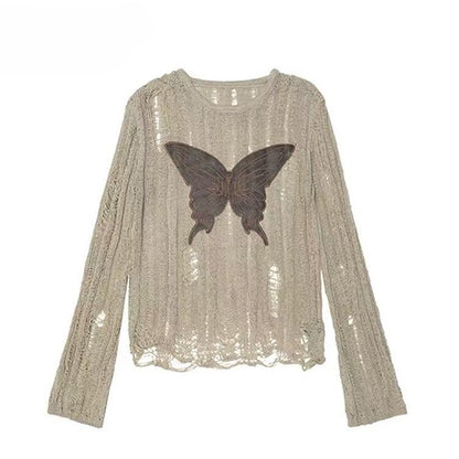 Cutout Butterfly Fashion Details Khaki Millard Applique Top