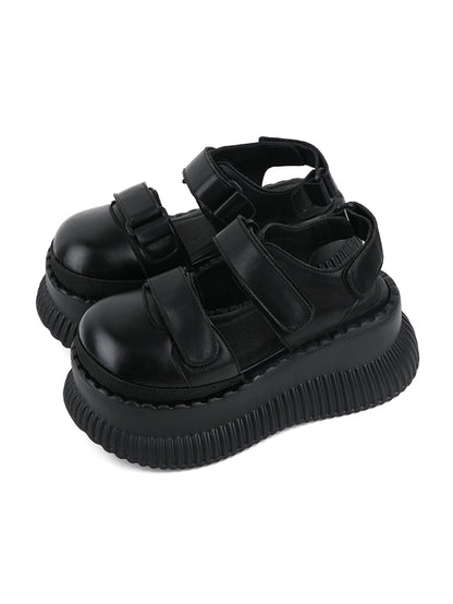 - Strap Platform Closures with Black Design Velcro Slingback Sandals