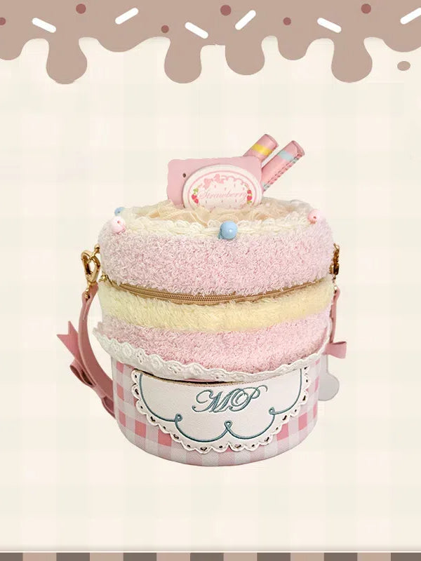 Pink Plaid Pattern Sweet Lolita Plush Cupcake Bag