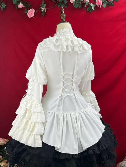 Bell Shiro with Lolita Jabot White Shirt Tie Gothic Sleeves Layered
