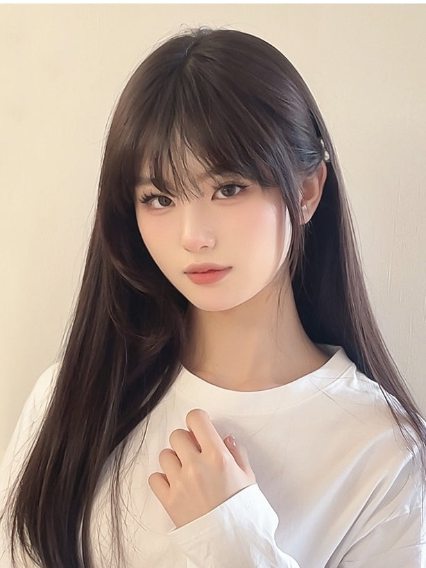 Dark Wig 60CM Air Length Brown With Bangs Straight
