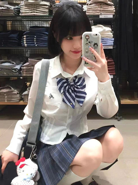 Brief Stil Preppy JK Shirt Weiß Uniform Stickerei