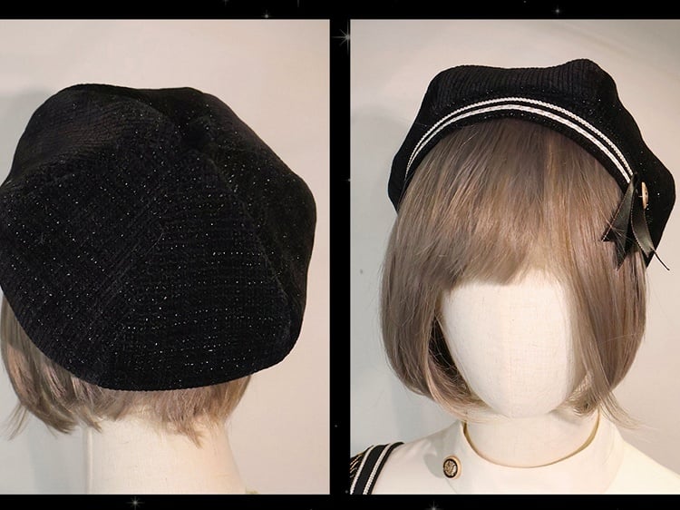 Black Ouji Preppy Style Glittering Waffle Hat