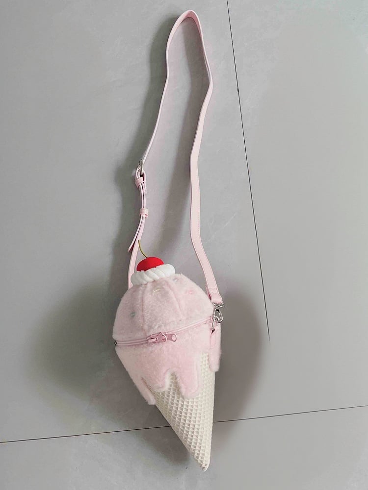 Sac bandoulière en peluche rose en forme de glace Yume Kawaii