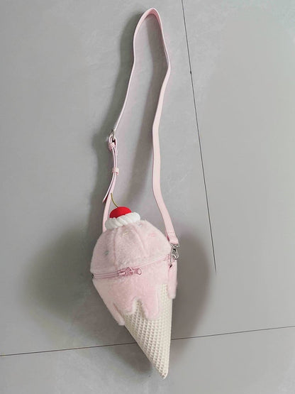Sac bandoulière en peluche rose en forme de glace Yume Kawaii