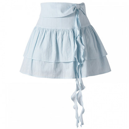 Yume Kawaii Blue Bowknot Detail Waist Tiered Skirt