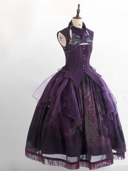 Purple Snake Print Lolita Skirt with Irregular Embroidered Overlay