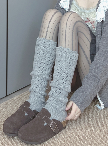 Chaussettes mollet ajourées blanc cassé/gris/café