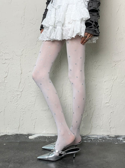 Y2K White Polka-dot Pattern Tights