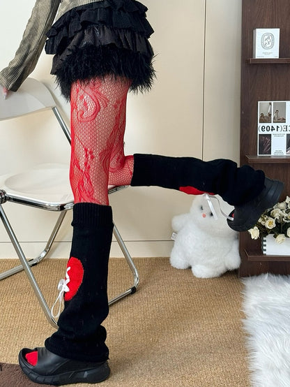 Design Tights Hollow-out Red/Black/White