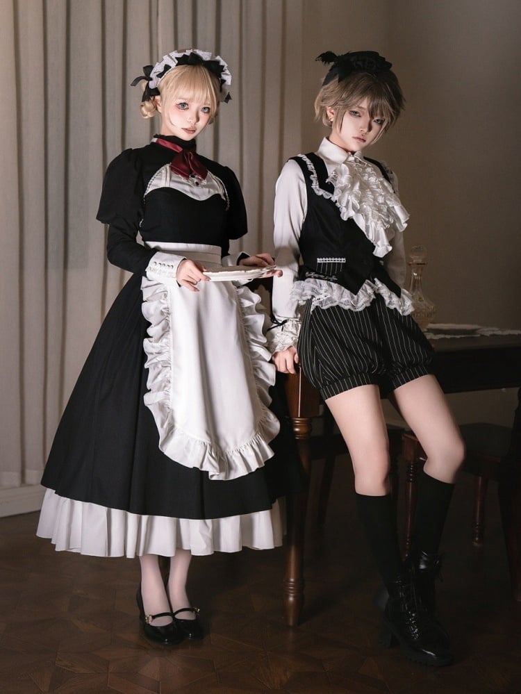 Black and White Juliette Sleeves Maid Apron Waist Lolita