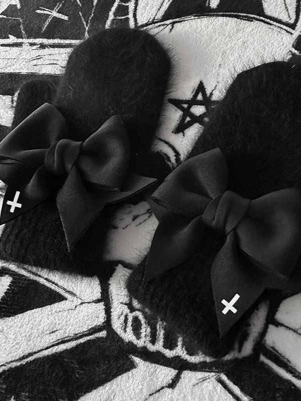 Print Details With Black Gloves White Cross Full-finger Bowknot Gothic