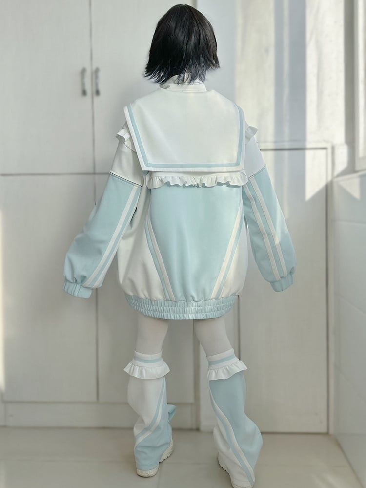 Collar Zip Sweatshrit WhiteGreen Kei Closure Jirai Jacket Sailor