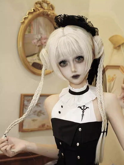 With Two Clips White Bob Wigs Braided Claw Ponytails Cut