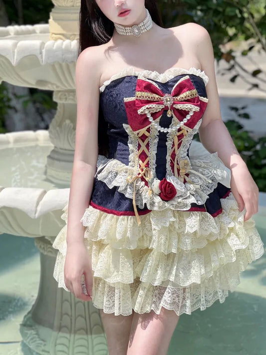 Snow White Strapless Princess Corset Top / Creamy Lace Bloomers