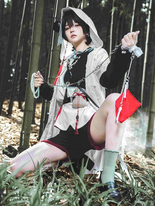 Coat Panda White Leaf Jacquard Hooded Ears Bamboo