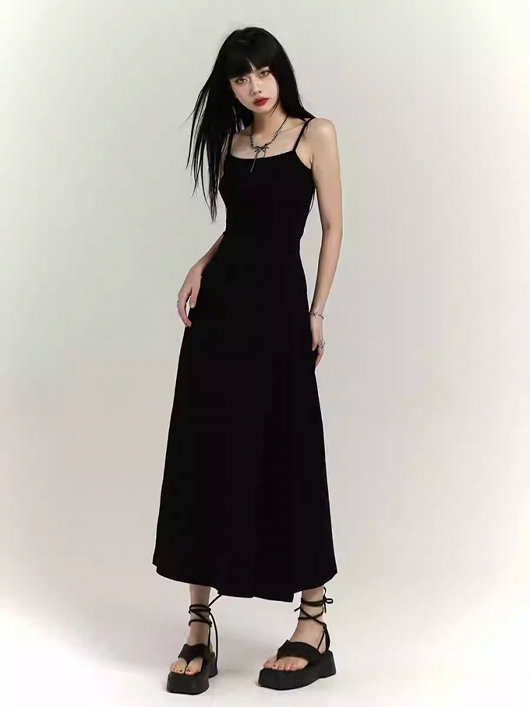 Robe camisole slim glamour grise/noire longueur cheville