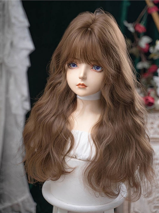 Bust Length Brown Air Under Wavy Bangs 64CM With Wig