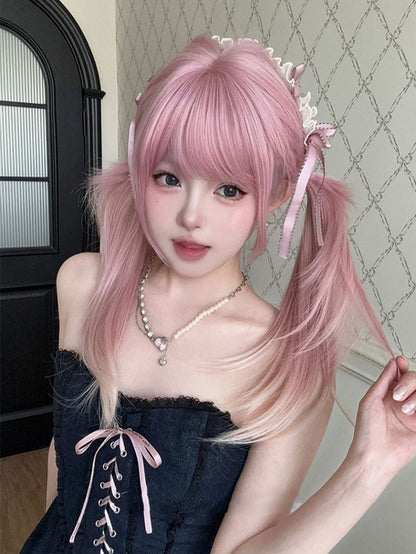 68CM Hair Length Color Air With Straight Pink Bangs Ombre Wig