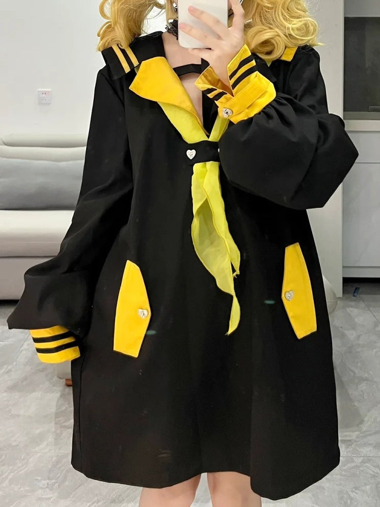 Top Kei Halter Collar Yellow Black Sailor Inspired and Long Jirai Design Bold with Cross