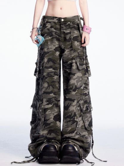 Wide-leg Cargo Pants Low Camouflage Waist Vintage