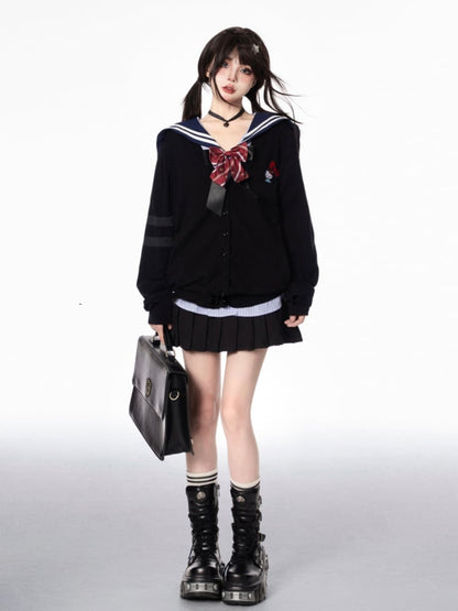 Autumn JK Uniform Preppy Black/Gray Style V-neck for Knit Cardigan