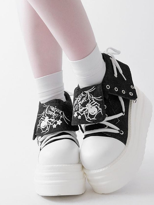 Black & White Punk Spider Platform Sneakers