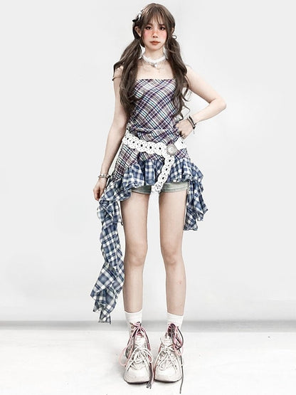 Blue Y2K Denim Glamorous Shorts Waist Fold-over