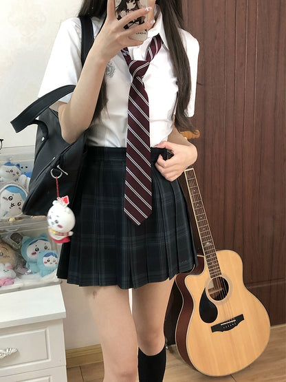 Badge Embroidered Preppy Uniform Sleeves Style JK White Short Shirt