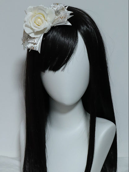 Musical White Floral Hairclip Bowknot Charm Design Notes