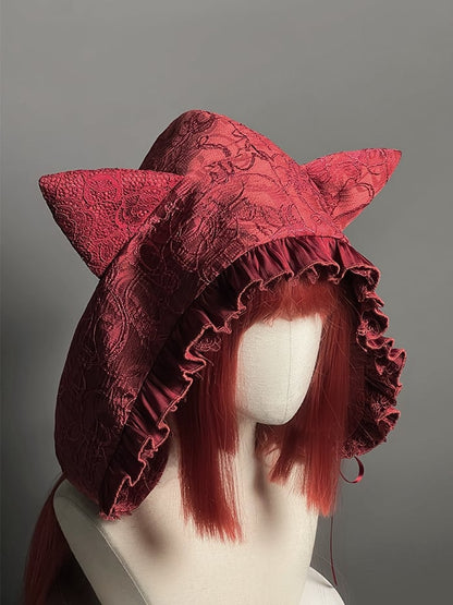 / Hood Cat Ears White Black Red