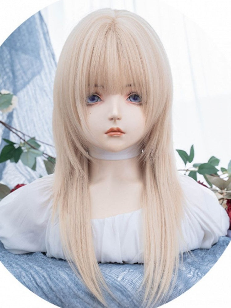 Light Blonde Long Straight Synthetic Wig With Bangs