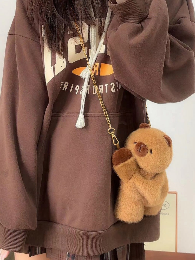 Cute Capybara Brown Plush Backpack/Crossbody