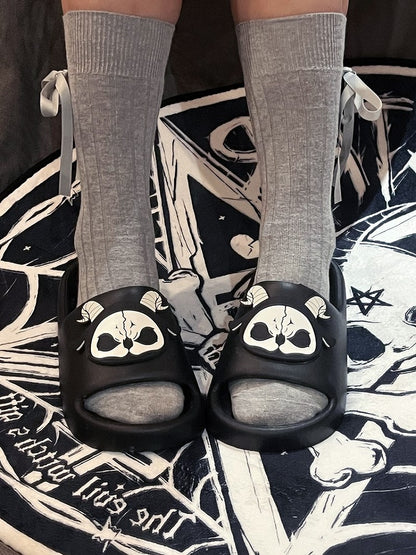 Slippers Reaper Grim Gothic Black Applique White and Summer
