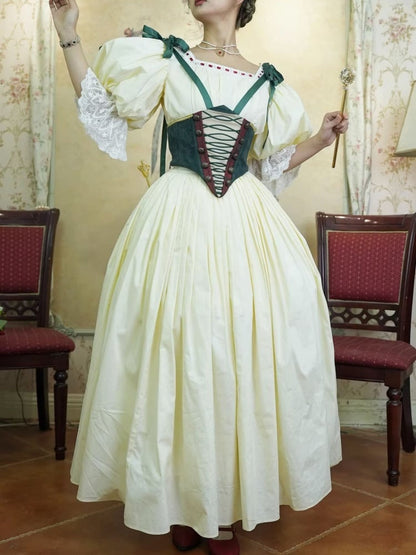 Historical Costume Light Yellow Boned Bodice Top Set