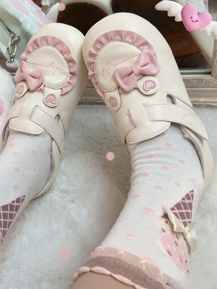 Besatz Fleece Beige Flats Herz Ohr Gefüttert Lolita mit Rüschen Süße Applikation Hase Winter