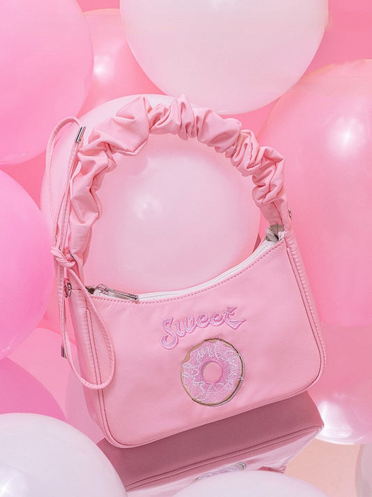 CrossbodyShoulder Embroidered Letter Design Pink And Bag Donut With